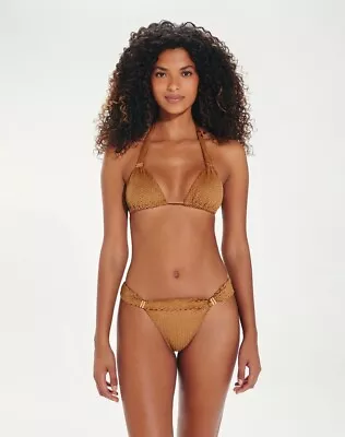 Vix By Paula Hermanny Scales Bia Tube Bikini Bottom Sz L Brown Brazilian Cut • $28.99