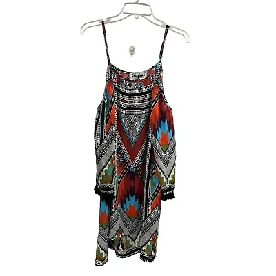 Meghan Los Angeles LA BOHO Off Shoulder Multi Color Dress Bell Sleeves L • $35