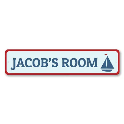 Nautical Kid Room Sign Personalized Sailboat Child Name Bedroom - Aluminum • £55.95