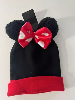 Disney Minnie Mouse Winter Hat Pom Pom Ears And Polka Dot Bow • $6.99