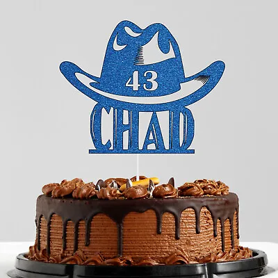 Personalised Cowboy Hat Wild West Western Happy Birthday Cake Topper Decoration • £2.85