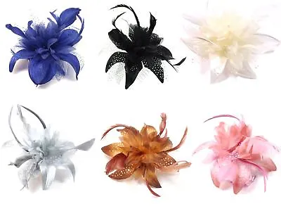 £6.58 • Buy Ladies Hair Fascinator Flower And Feather Comb Wedding Races Proms Bridal