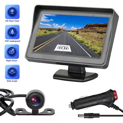 Wired Car Rear View Reverse Camera 4.3'' Monitor Night Vision Backup Parking Kit • $34.99