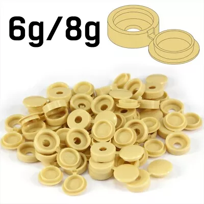 Pine Cream Wood PLASTIC SCREW COVER CAPS HINGED FOLD OVER SIZE 6g/8g GAUGE • £24.95