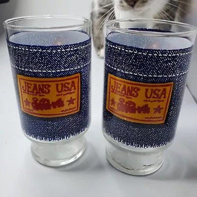 1980s Vintage Set Anchor Hocking Jean USA Bandana Glass Tumblers Drinking Glass • $12