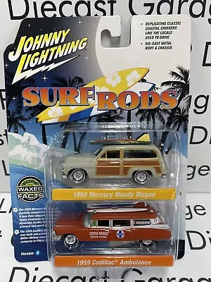 JOHNNY LIGHTNING Surf Rods 50 Mercury Wagon 59 Cadillac Ambulance 1:64 Diecast B • $17.99