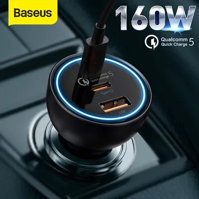 Baseus 160W Fast Car Charger Dual Type-C USB C+USB 3 Ports Adapter For IPhone 13 • $32.21