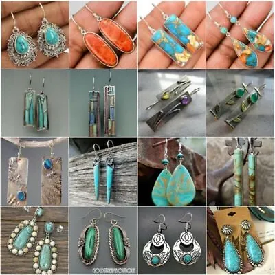 $3.62 • Buy 925 Silver Turquoise Earrings Ear Hook Fashion Women Jewelry Wedding Dangle Drop