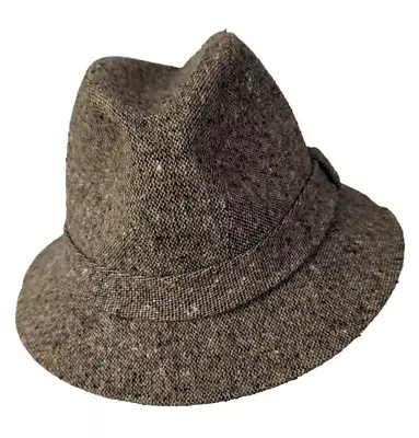 Vintage 1970s STAR Wool Tweed Trilby Hat Tan Fedora Hat MADE IN USA Size Medium • $26