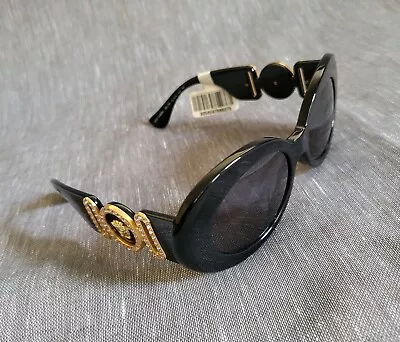 New Women's Versace Medusa Head Biggie Oval-Shaped Gold Black Sunglasses • $225