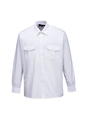 Classic Mens White Pilot Shirt Long Sleeved Epaulettes Ideal Security & Service • £8