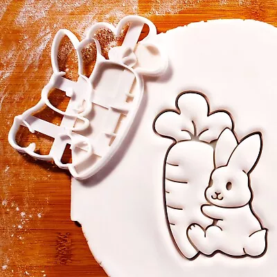 Bunny With Carrot Cookie Cutter - Easter Day Fluffy Rabbit Pascha Baby Shower • £11.41