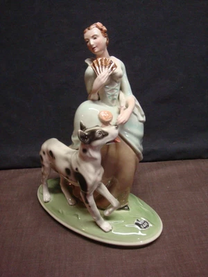 $175 • Buy Goldscheider Lady W/Dog Figurine 1856