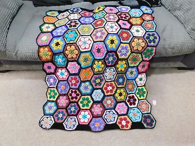 £29 • Buy NEW Pretty Handmade Vintage Crochet Hexagon Blanket Throw, Sofa, Camper
