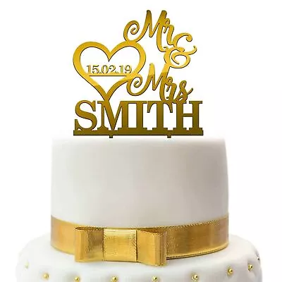 $25 • Buy Personalised Mr & Mrs Love Heart Wedding Cake Topper With Last Name Date Custom
