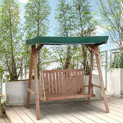 2 Seater Wooden Patio Swing Chair Outdoor Loveseat Garden Bench W/ Canopy Green • £209.99