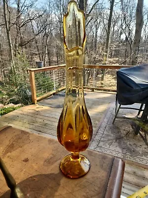 Viking Glass 6 Petal 19  Amber Swung Vase Footed MCM  • $99.10