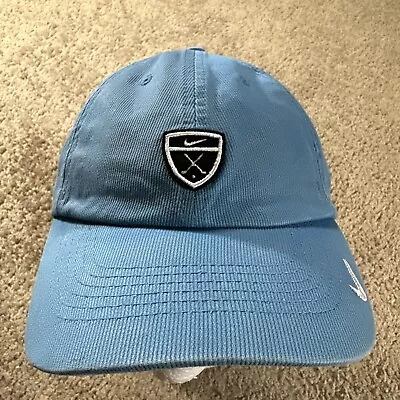 Vtg NIKE Hat Cap Adult Blue Strapback Golf Shield Swoosh Logo 90s Y2K • $21