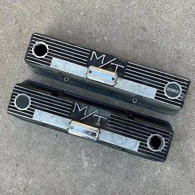 M/T Mickey Thompson Small Block Chevy Valve Covers Black Krinkle Finned Aluminum • $200