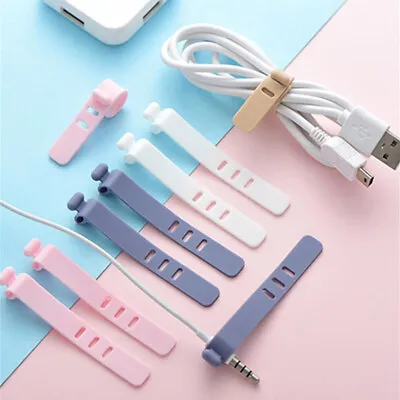 £3.99 • Buy 20/40/60PCS Earphone Cord Cable Winder Wrap Silicone Strap Hooks Loop Organiser