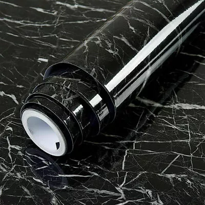 £10.99 • Buy 5m Black Marble Wallpaper Self Adhesive Stickers Kitchen Countertop Vinyl Film