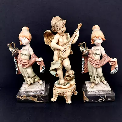 Vintage 2 Figures Girl With Scarf And Urn & Cherub Angel Depose Italy 444 & 64 • $115