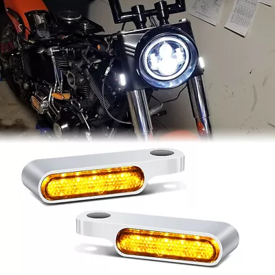 2x LED Turn Signal Mini White/Amber Marker Lights Chrome For Harley Davidson • $15.25