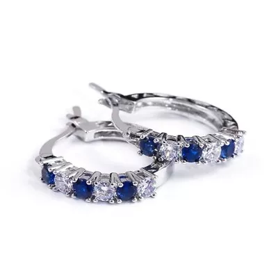 Classy Hoop Earrings Blue Sapphire And White For  For Women • $3.71