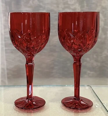$39.99 • Buy 2 Waterford Marquis Crystal Brookside Red Water Goblet Stems Pair Nice!