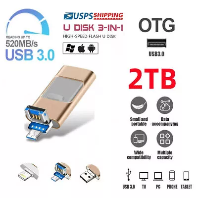 2TB USB 3.0 Flash Drive Memory Photo Stick For IPhone Android IPad Type C 3 IN1 • $13.26