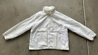 Vintage Pacific Trail White Nylon Vented Hidden Hood Windbreaker Jacket Size L • $30