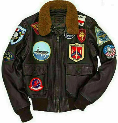 Tom Cruise Top Gun Peter Maverick Bomber Fur Leather Flight Jacket For Men • £88.11