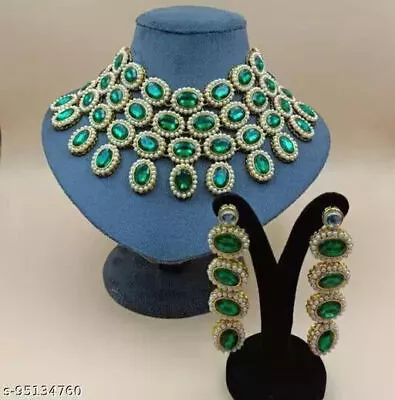 Indian Bollywood Gold Plated Kundan Bridal Choker Wedding Necklace Jewelry Set • $49.56