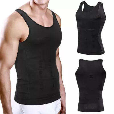 Mens Compression T-Shirt Slimming Body Shaper Vest Abs Abdomen Workout Tank Tops • £13.99