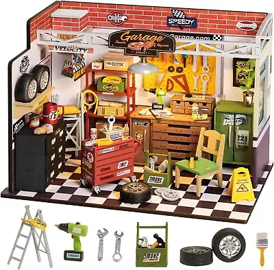 Rolife 1:24 Wooded Miniature LED Dollhouse DIY House Kit Model Garage Workshop • $70.39