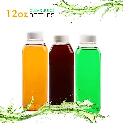 12oz Empty Clear Plastic Juice Bottles With Tamper Evident Cap BPA Free Reusable • £19.23