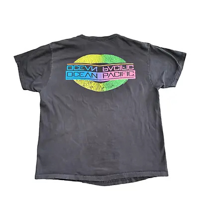 Vintage 1989 Ocean Pacific Black Single Stitch Mens T-Shirt Size XL Neon • $29.95