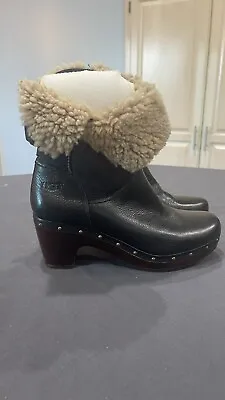 UGG Shearling Foldover Suede Leather Wooden Heeled Clog Boots Size 7.5 • $45