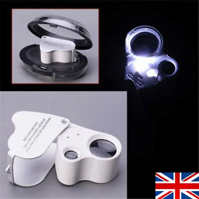60 X Magnifying Loupe Jewelry Eye Glass Magnifier LED Light Jewelers Loop Pocket • £5.75