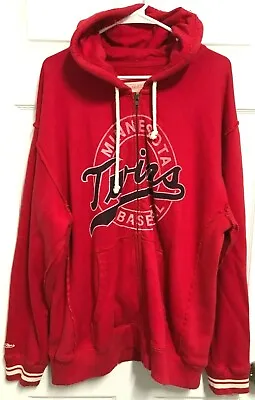 MINNESOTA TWINS Baseball Men Red Full Zip Hooded Sweatshirt 2XL Mitchell & Ness • $19.99