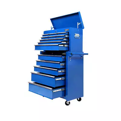 Giantz 14 Drawer Tool Box Cabinet Chest Mechanic Garage Storage Trolley Blue • $332.02