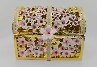 Treasure Chest Metal Enameled Rhinestone Hinged Mini Trinket Box Jewelry Box • $17.99