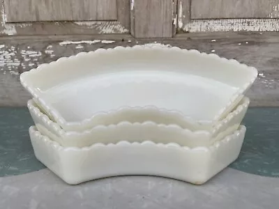 Vintage Relish Tray Milk Glass Inserts Crescent Dish Scalloped Rim • $14.76