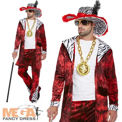 Big Daddy Pimp 70s Mens Fancy Dress Adult 1970s Costume Outfit + Hat • £21.99