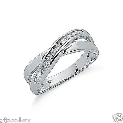 Silver Ring 925 Hallmarked & Rhodium Plated Crossover Band Ring • £27.08