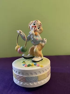 Lefton Circus Clown Balls Hoop Puppy Dog In Pocket Rotating Musical Figurine • $8