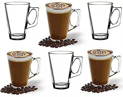 ANSIO Large Latte Glass Coffee Cups - 385Ml (13 Oz) - Gift Box Of 6 Latte Glasse • £12.49