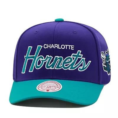 Mitchell & Ness Charlotte Hornets Precurved Throwback Snapback Hat Cap - Purple • $36.90