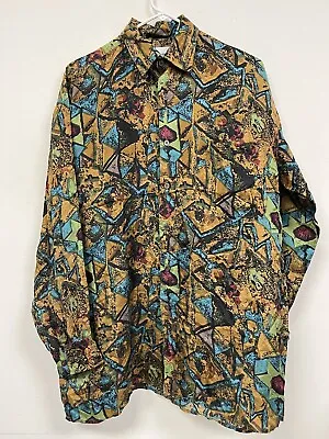 Vintage Stock Options 100% Silk Shirt Mens Size Medium Colorful Abstract 90s • $19.88