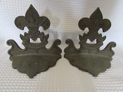 Vintage Bronze(?) Boy Scouts Bookends Pair Be Prepared Motto Eagle • $40